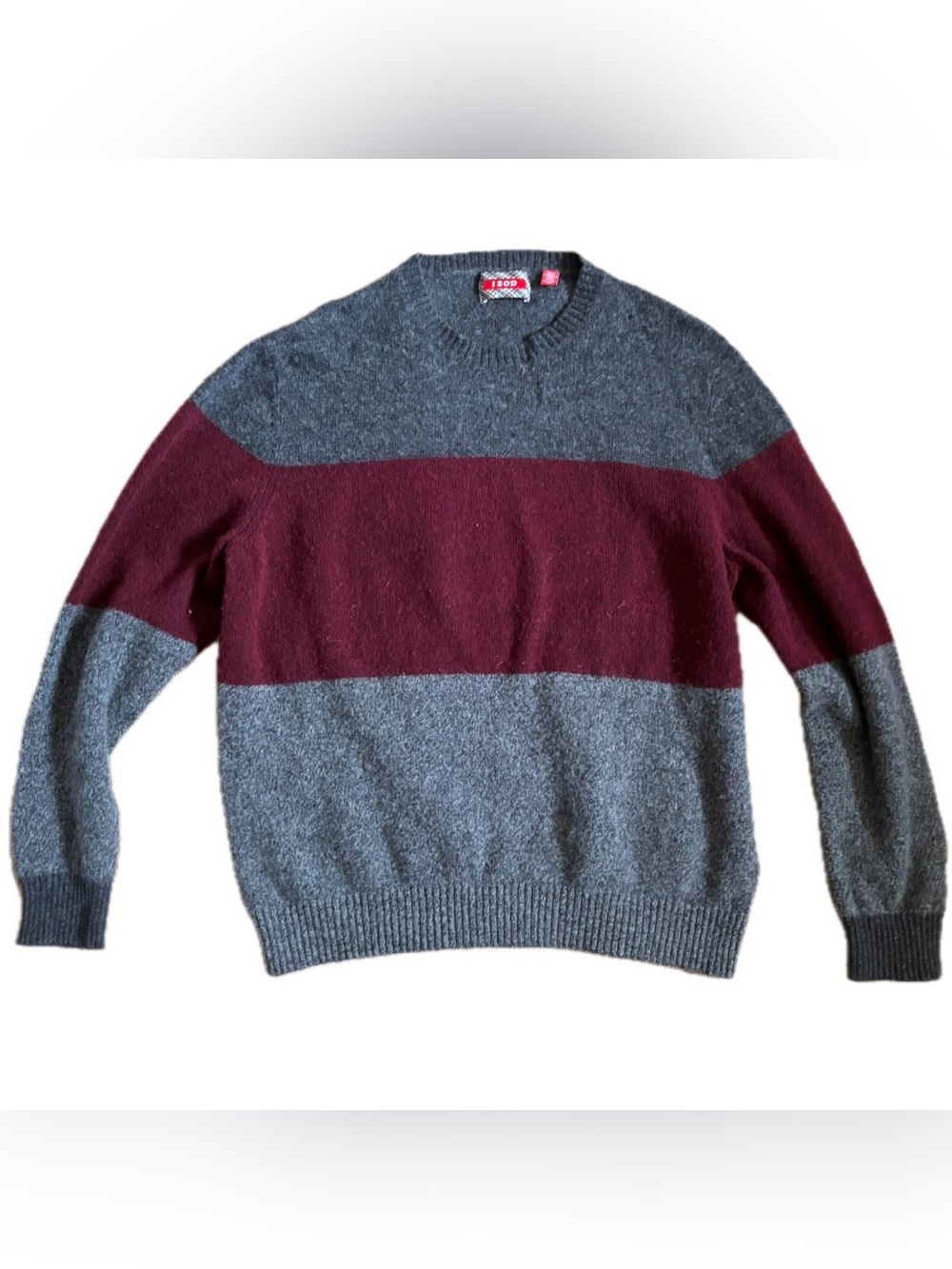 Mens Izod Gray Burgundy Wool Blend Sweater Size XL Preppy Eclectic Grandpa Cozy